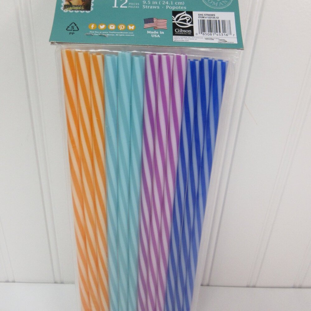 Pioneer Woman Drinking Plastic Straw 12Pack Reusable Blue Teal Orange Purple New - Picture 4 of 5